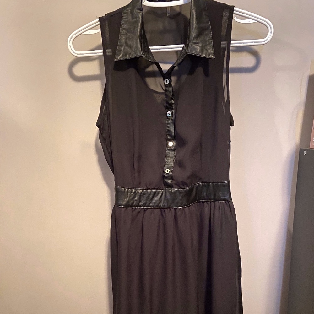 Size Medium black high-low dress with faux leather